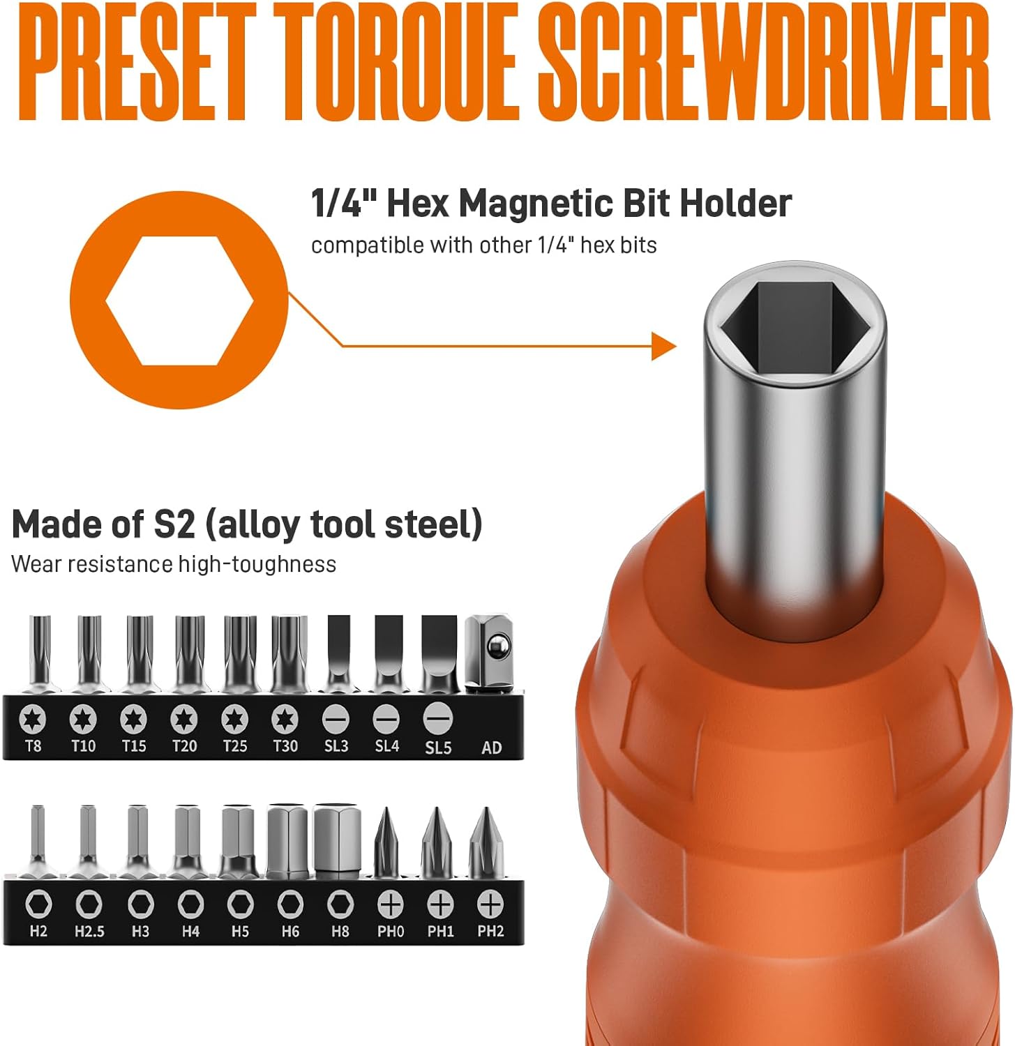 Torque Screwdriver Set, 10-70 In-lb / 1.1-7.8 Nm, 1/4” Drive Torque Wrench Screwdriver Electrician with Range & Audible Click for Scope Mounting Gunsmith Bike Repair