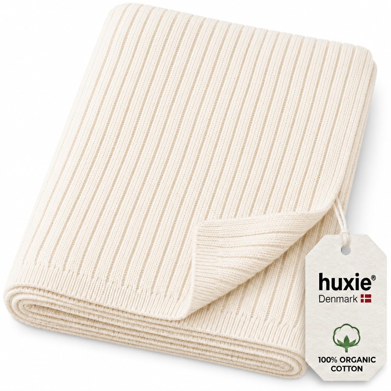 Manta de punto de algodón 100 % orgánico para recién nacidos, manta suave y transpirable para cuna y cochecito, regalo para guardería (marfil)