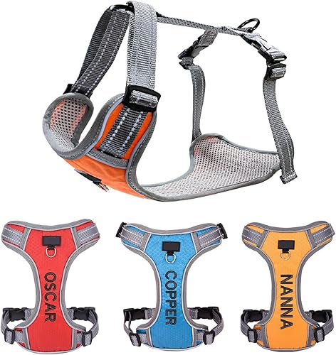 Arnés para perro sin tirones, arnés acolchado de malla suave bordada para perro, chaleco reflectante ajustable para senderismo, entrenamiento,