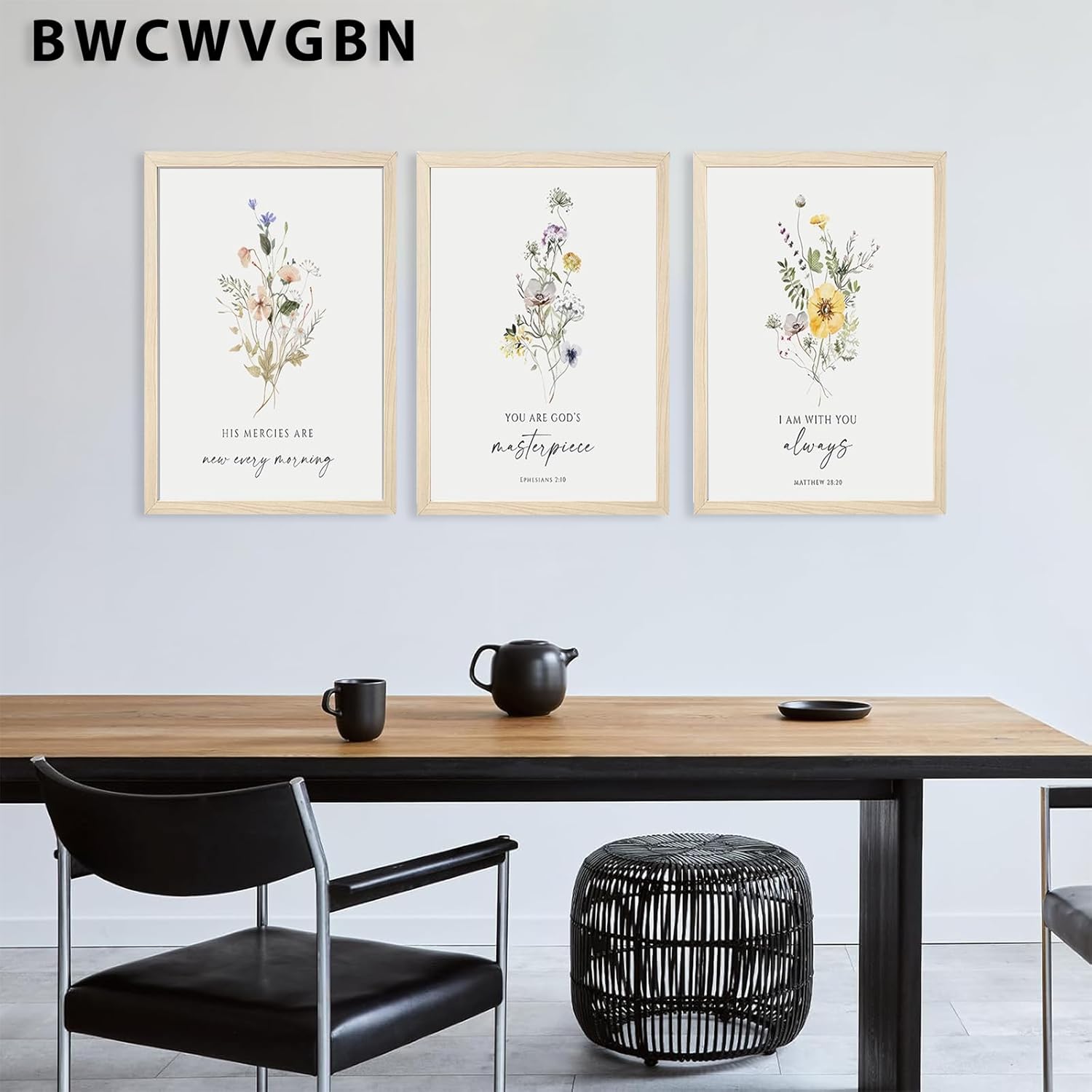 3 Pcs Christian Floral Scripture Canvas Wall Art Wildflower Bible Verse Posters Wall Decor Biblical Psalm Artwork Prints Prayer Room Painting Pictures for Living Room Bedroom 16x24 in Unframed