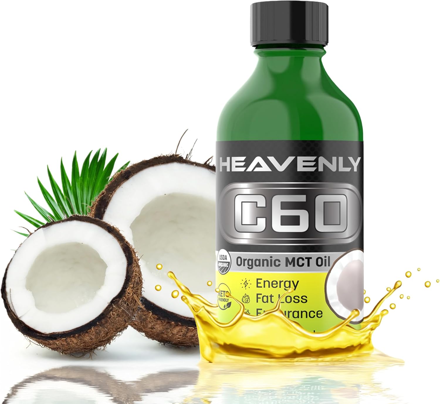 HNP Labs C60 MCT Organic Coconut Oil Cold Pressed - Enhance Natural Healing, Amplify Energy & Mental Clarity - MCT Oil Organic Perfect for Enhanced Physical Performance, Skin Vitality & Hair Growth