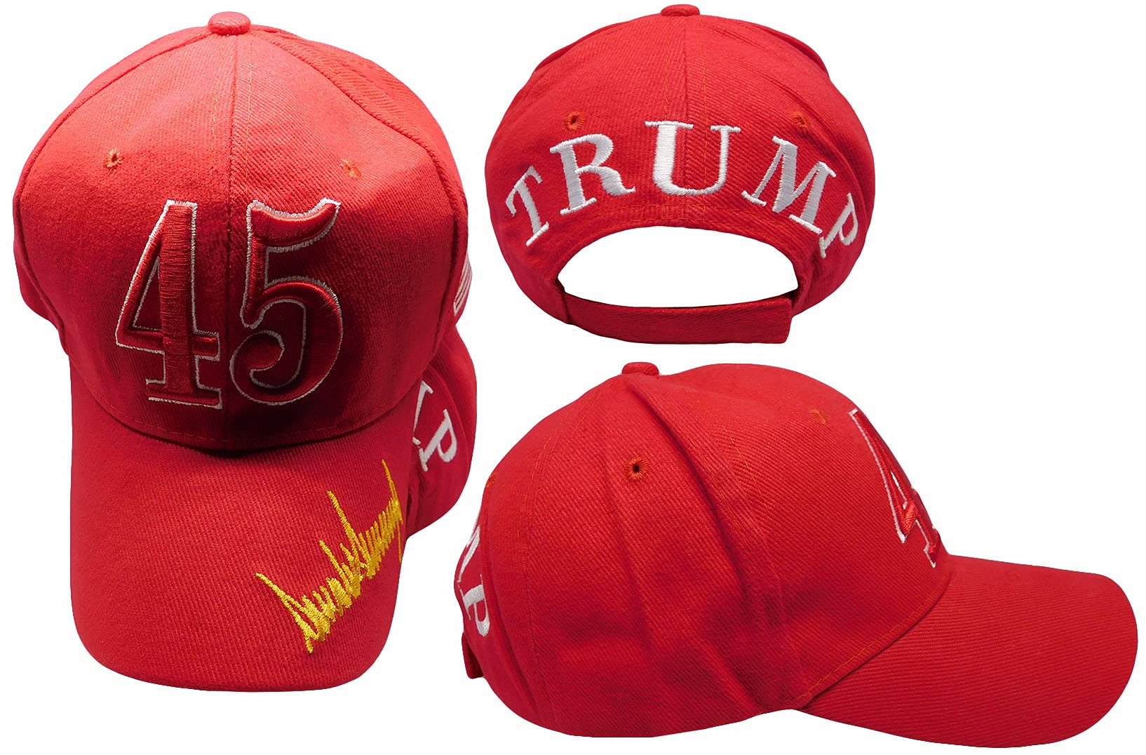 Trade WindsTrump 45 Signature On Bill USA Flag Red Adjustable Embroidered 100% Cotton Hat Cap Multicolor, Multi, 7 3/4