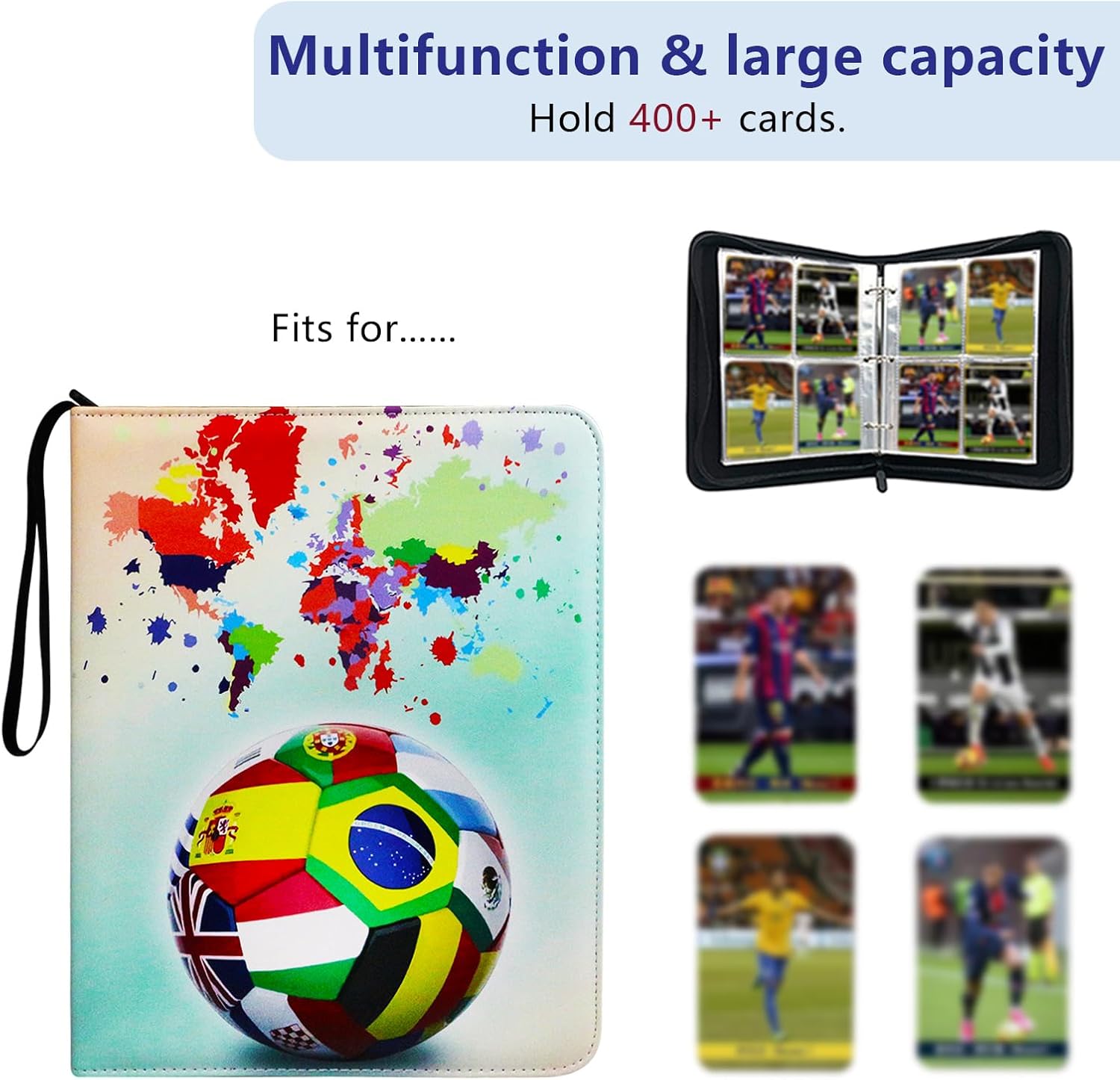Football Card Binder 4 Pocket Fits 400 Cards with 50 Removable Sleevesves