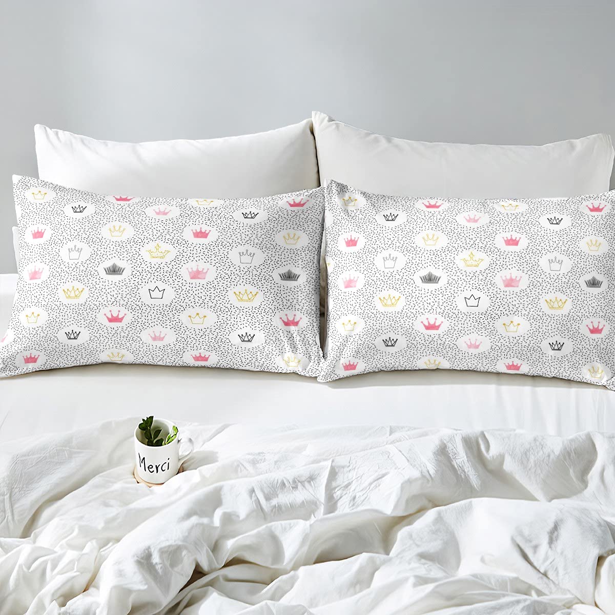 Juego de ropa de cama de princesa, para niños, niñas, con puntos geométricos, rosa, dorado, negro, plumón, habitación, 2 piezas, tamaño individual