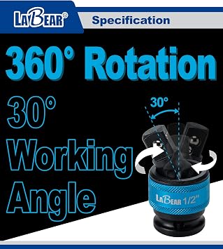 LABEAR - 3-Piece Universal Joint Socket Adapter Set, 1/4, 3/8, 1/2 Drive Swivel Impact Socket Adapters, 360 Rotating 30 Flexible Cr-Mo Steel U-Joint for Ratchet & Impact Wrench