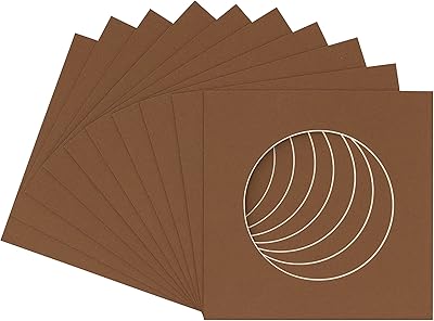 CountryArtHouse Aged Oak Brown Acid Free 10x10 Circle Picture Frame Mat with White Core Bevel Cut for 6x6 Pictures - Fits 10x10 Frame - Pack of 1 Matboard