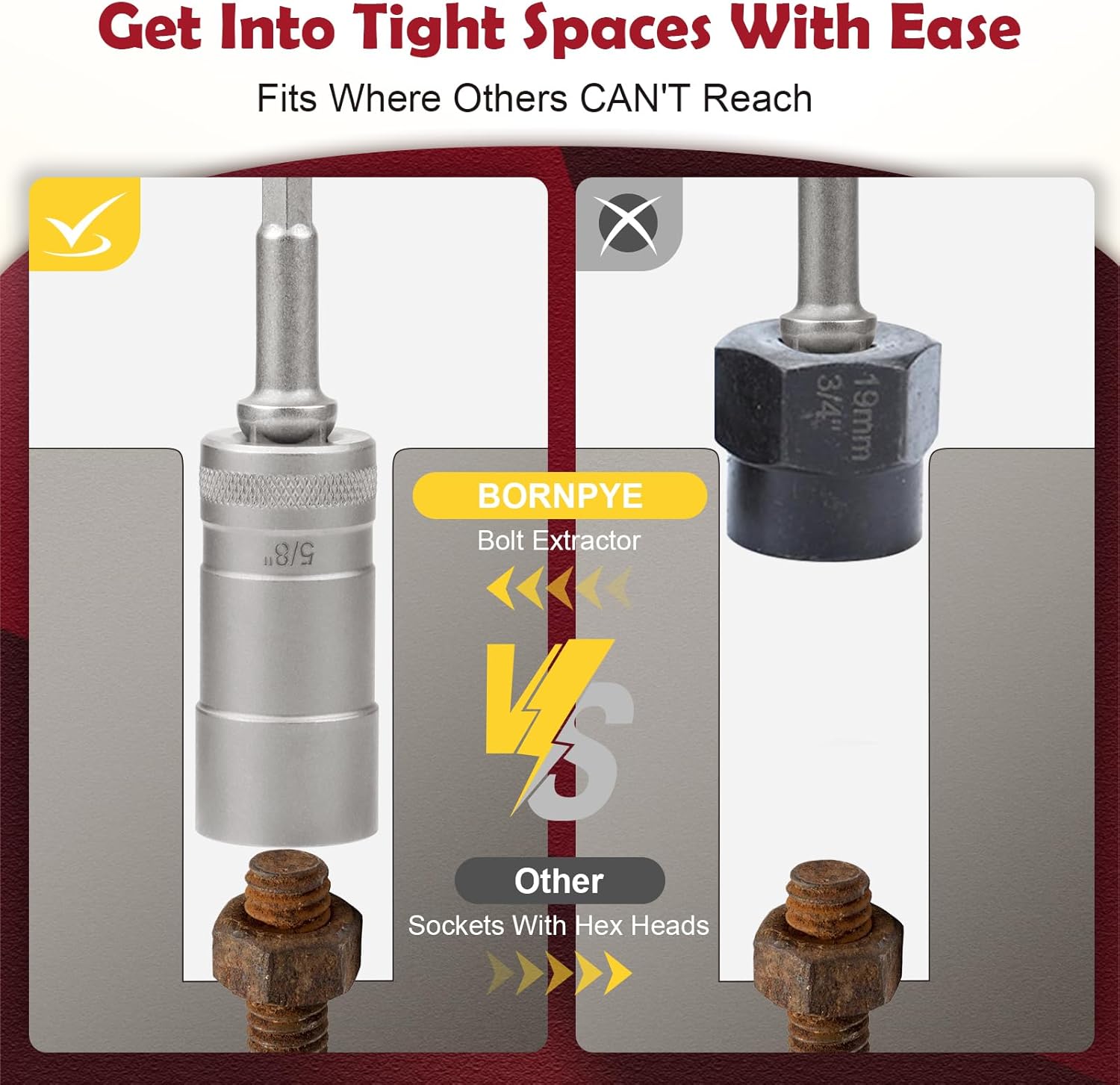 33mm Deep Reach Bolt Extractor Kit, with 3/8, 1/4 Inch Adapter, Ez Out Deep Broken Lug Nut Removal Socket Set, Easy-Out Spark Plug Remover Tool, for Stripped Rusted Bolts, Stud, Nuts Screw (32-Pieces)