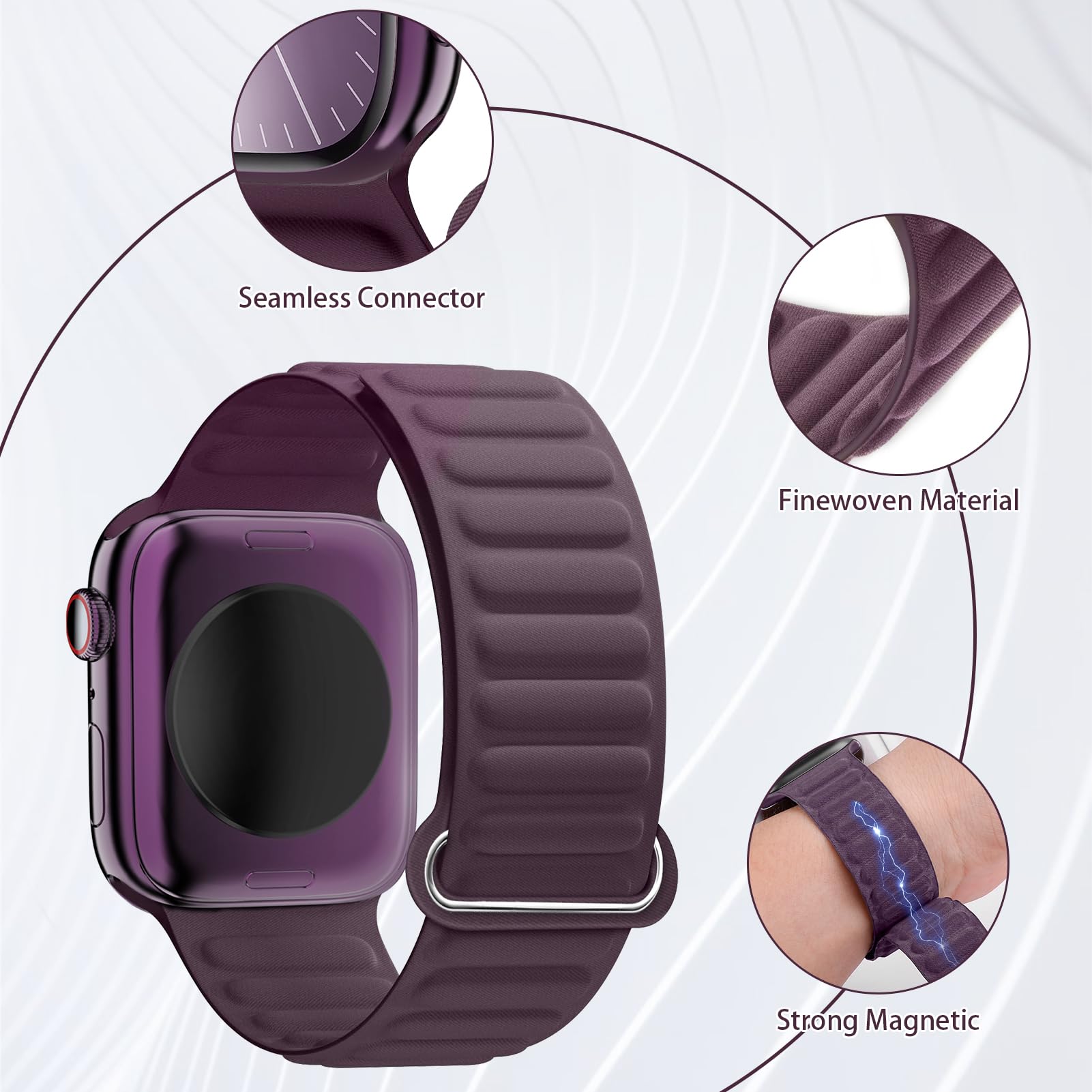 Magnetic Link Compatible with Apple Watch Ultra/2 Band 49mm 45mm 44mm 41mm 40mm 42mm 38mm iwatch Bands Men Women,FineWoven Loop Magnet Strap for iWatch Series 9 8 7 6 5 4 3 2 SE 2nd Ultra,Purple red