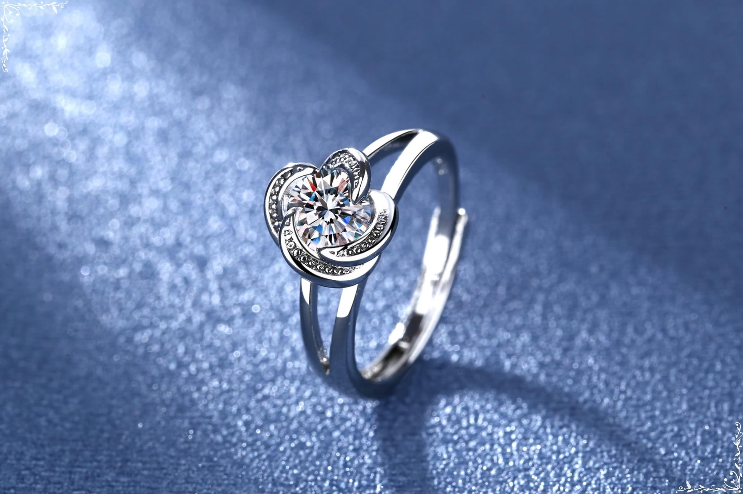 Wycian Pierścionek Moissanite Band białe złoto pierścionek dla kobiet 18K koniczyna z cyrkonią rozmiar H 1/2 moda dla pań biżuteria zaręczynowa