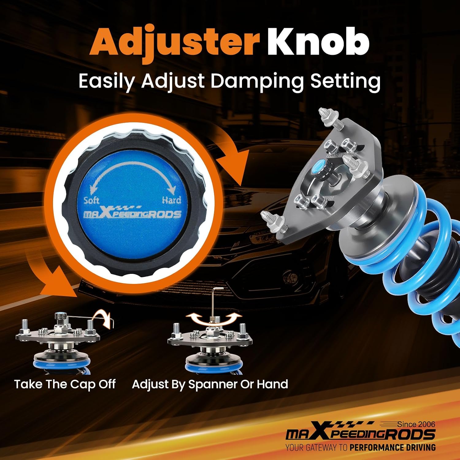 maXpeedingrods Coilovers for Ford Focus ST Models 2013-2018, 24 Levels Damper Adjustable Coilovers Suspension Kit, Height Adjustable Shock Absorber, T6 Upgraded Lowering Kits Blue