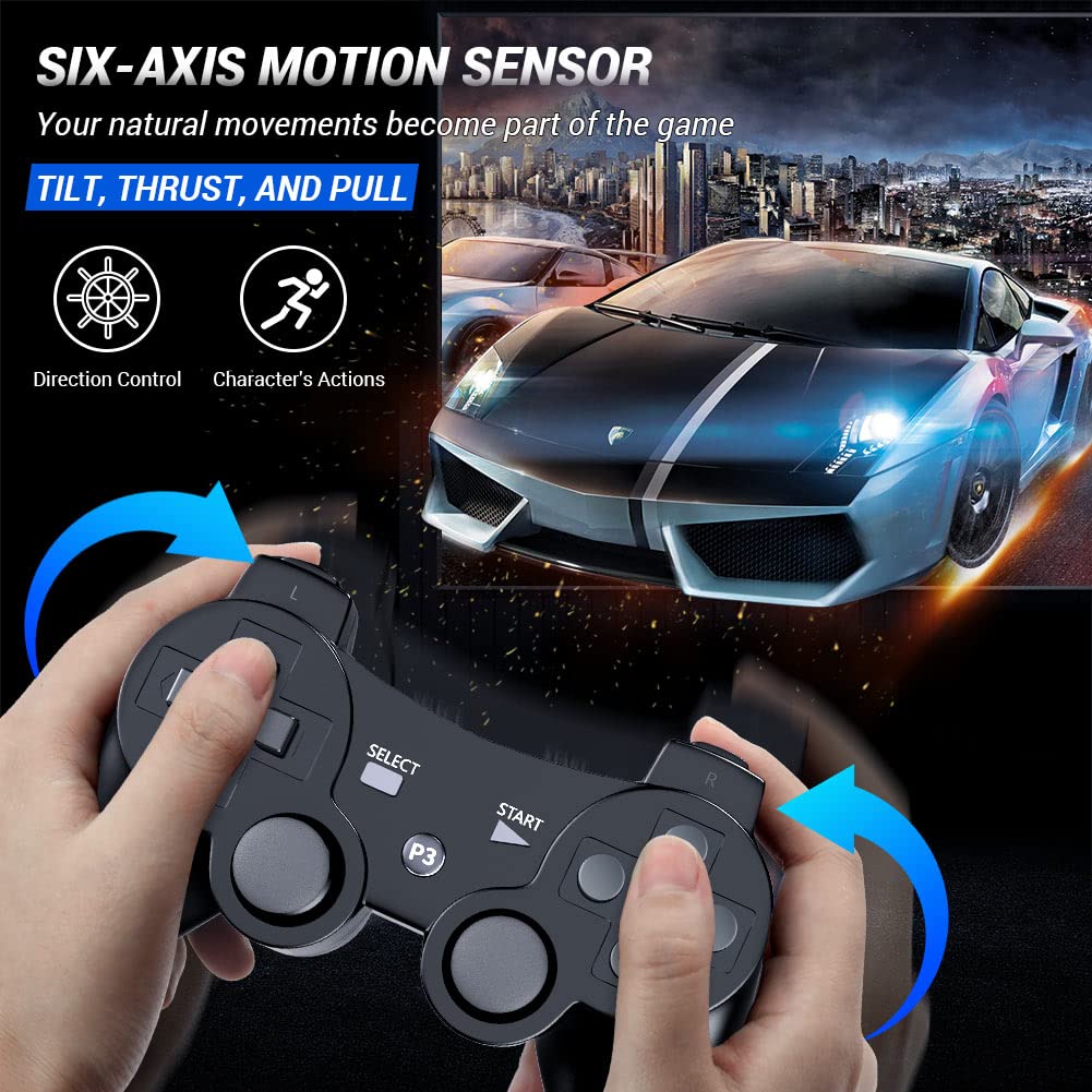 EFFUN Wireless Controller for PS3 & PC Controller for Playstation 3 Controller Wireless for PS3 Controller Wireless with DoubleShock, 6-Axis Sensor, Teen Boys Gift Ideas, 2 Pack, Black & Blue