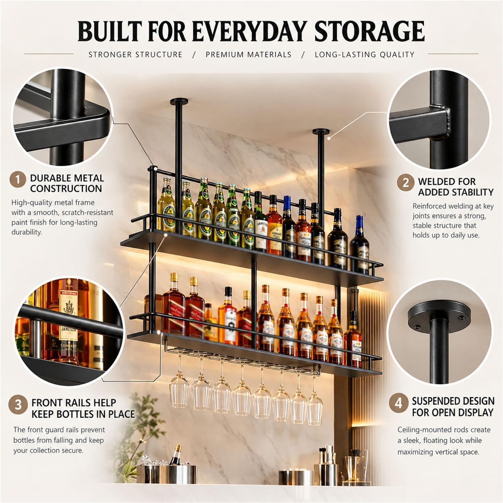 Estante Colgante De Metal Para Botellas, Mueble Bar De Techo