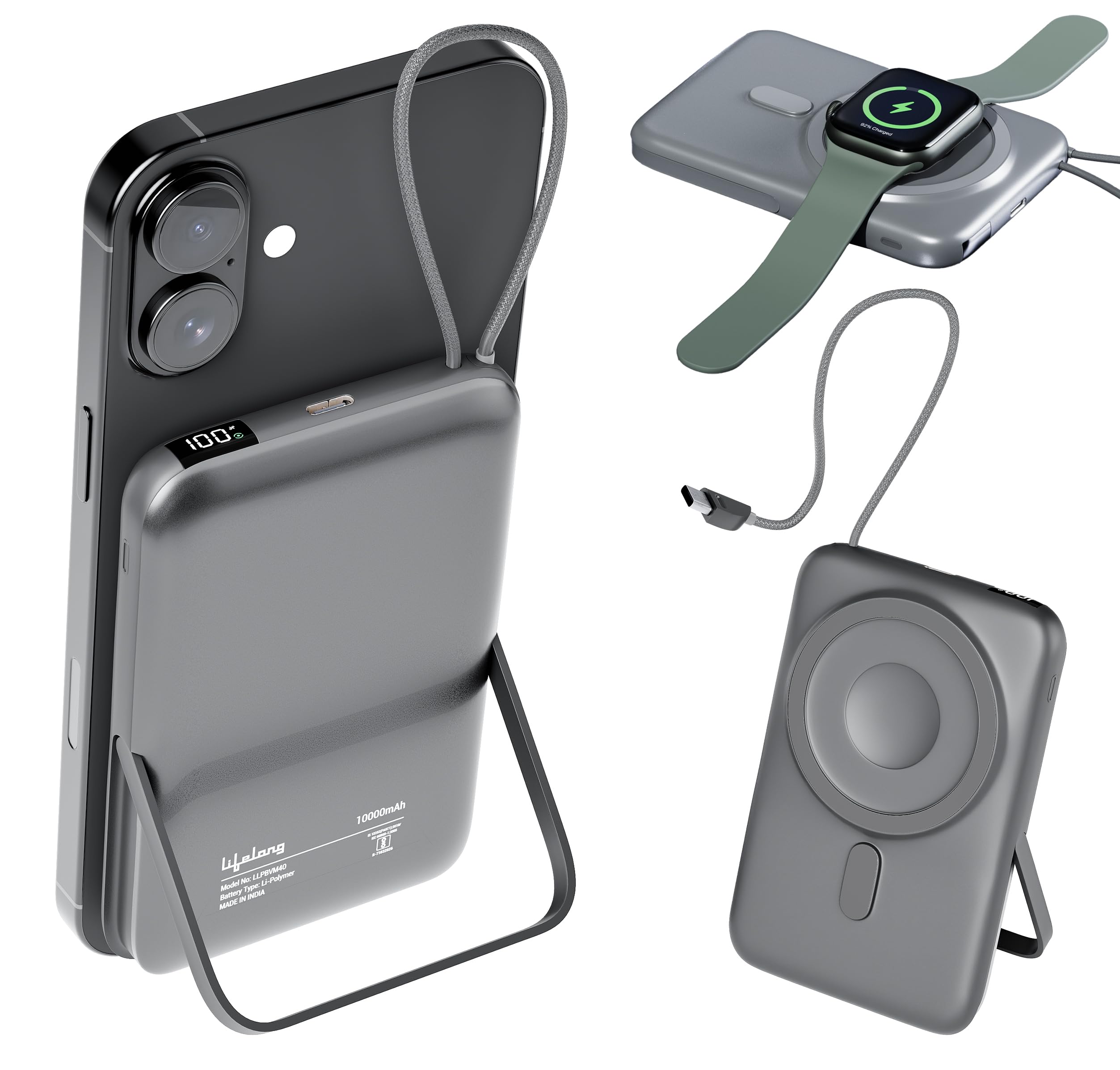 Lifelong SnapVolt 10000mAh Quick Charge 3.0 | Magsafe Power Bank with 2 Type-C Outputs (22.5W) 1 Wireless Output (15W) | Portable Charger for Mobiles, Earbuds, Speakers, smartwatches & Tablets-image-27