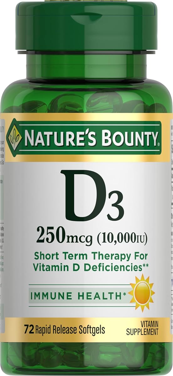 Nature's Bounty Vitamin D for Immune Support, 72 Softgels | Vitamin D Provides Immune Support and Promotes Healthy Bones, 10000IU