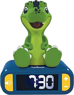 Lexibook, Dinosaur, Nightlight alarm clock, Sounds and Melodies, LCD Backlit screen, Luminous, Snooze, Blue/Green, RL800DINO