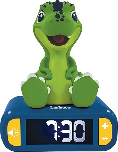 Lexibook - Reloj despertador con luz nocturna de dinosaurio, reloj, despertador para niños y niñas, Snooze, azulverde - RL800DINO