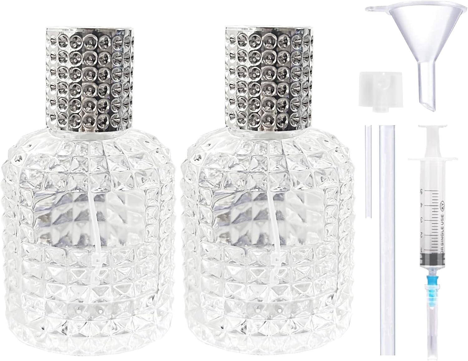 XUSSMM 2 stuks navulbare parfumverstuivers, ananas-parfumfles, leeg, draagbare spuitfles voor dames en heren, met parfumverstuiver, trechten en doppen voor parfum, reizen, cosmetica (30 ml, zilver)