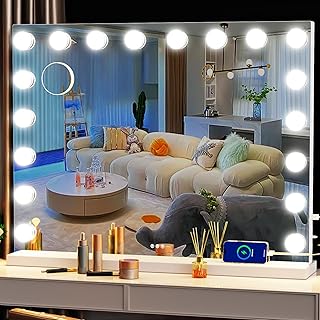 Vanity Mirror with Lights, 32 x 24 Tabletop Hollyhood Makeup Mirror, Hollywood Lighted Mirror with 18 Dimmable LED Bulbs,3 Colors Modes,Touch Control,Metal Frame,