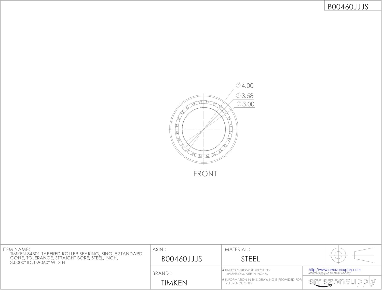 Timken Tapered Roller Bearing Cone - 34301
