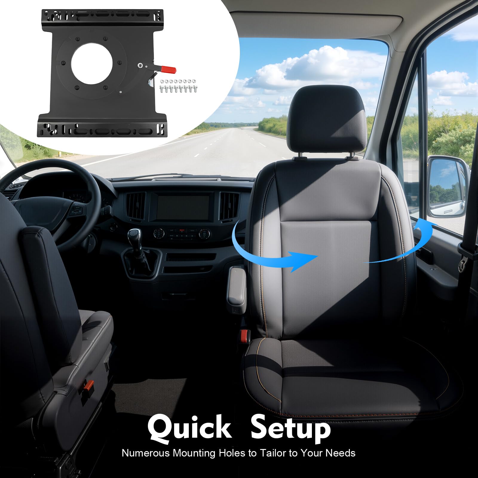 Console girevole per lato conducente principale, girevole a 360°, universale, in lamiera d'acciaio, adatto per Mercedes Sprinter (2002-18), Lorenz (19-20), Ford Transit (14-20), FJ Koolitze