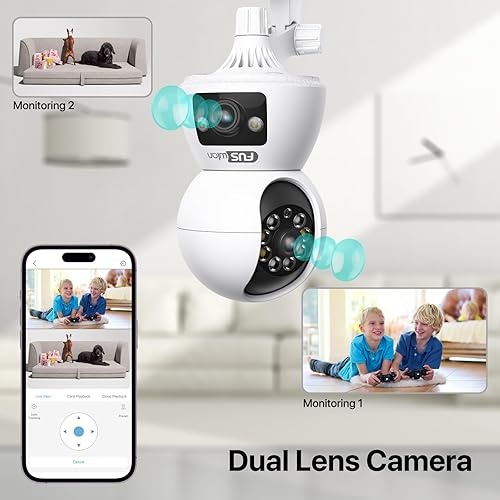 Miniatura 2 de Cámara de seguridad, FUSWLAN 1080P cámara interior de doble lente, cámara WiFi de 2.4 GHz con cable para bebé doméstico, detección de movimiento AI,