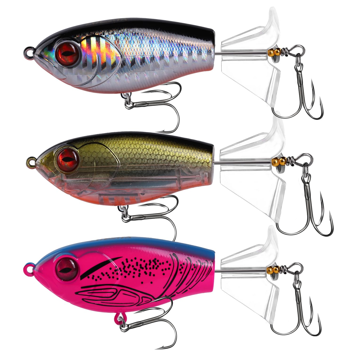 Fishing Lure Kit, Bass Fishing Lures with Lifelike 3D Eyes, Top Water Bass Fishing Lures for Freshwater and Saltwater, Ideal Bass Fishing Kit and