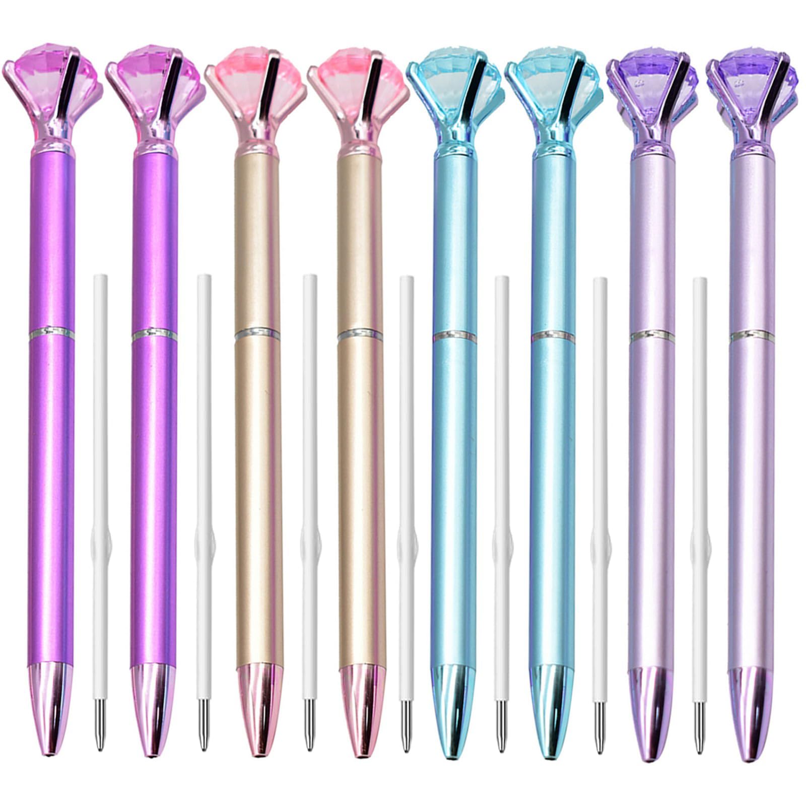 Maydahui 12 PCS Big Diamond Retractable Ballpoint Pen with 12 PCS Pen Refills Gem Pens Rhinestones Crystal Bling Plated Metal Color Black Gel Ink Ballpen for Women Students Girls