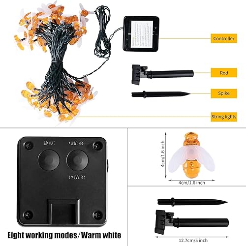 Miniatura 3 de Guirnalda de luces solares para colibrí al aire libre, impermeable, 20 luces LED solares de 19.6 pies para jardín con 8 modos de iluminación, luces