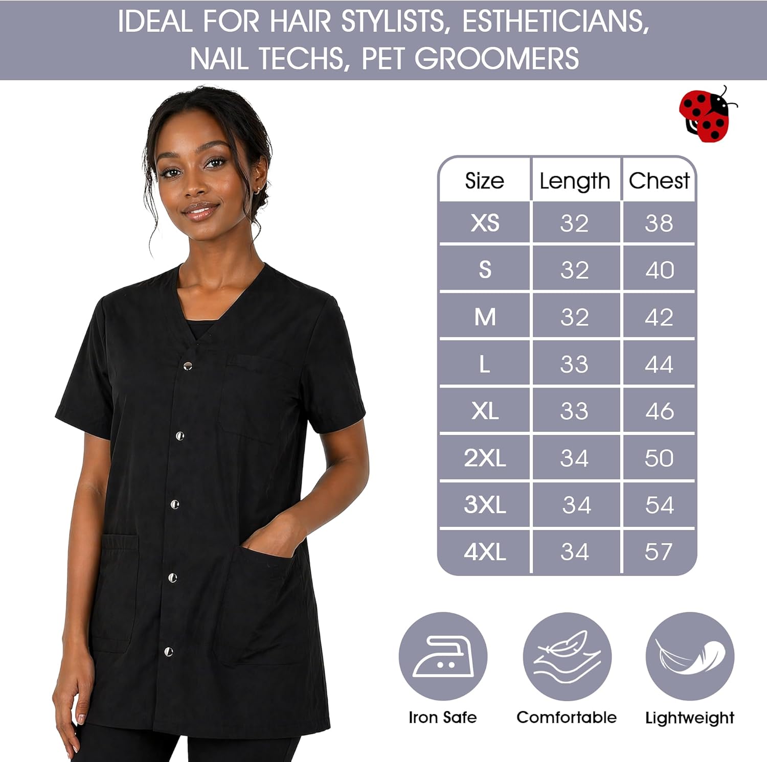 Ladybird Line 530 Women Water Resistant Grooming Jacket, Snap Button Front, Pleated Back Detailing, Hair Bleach Resistant