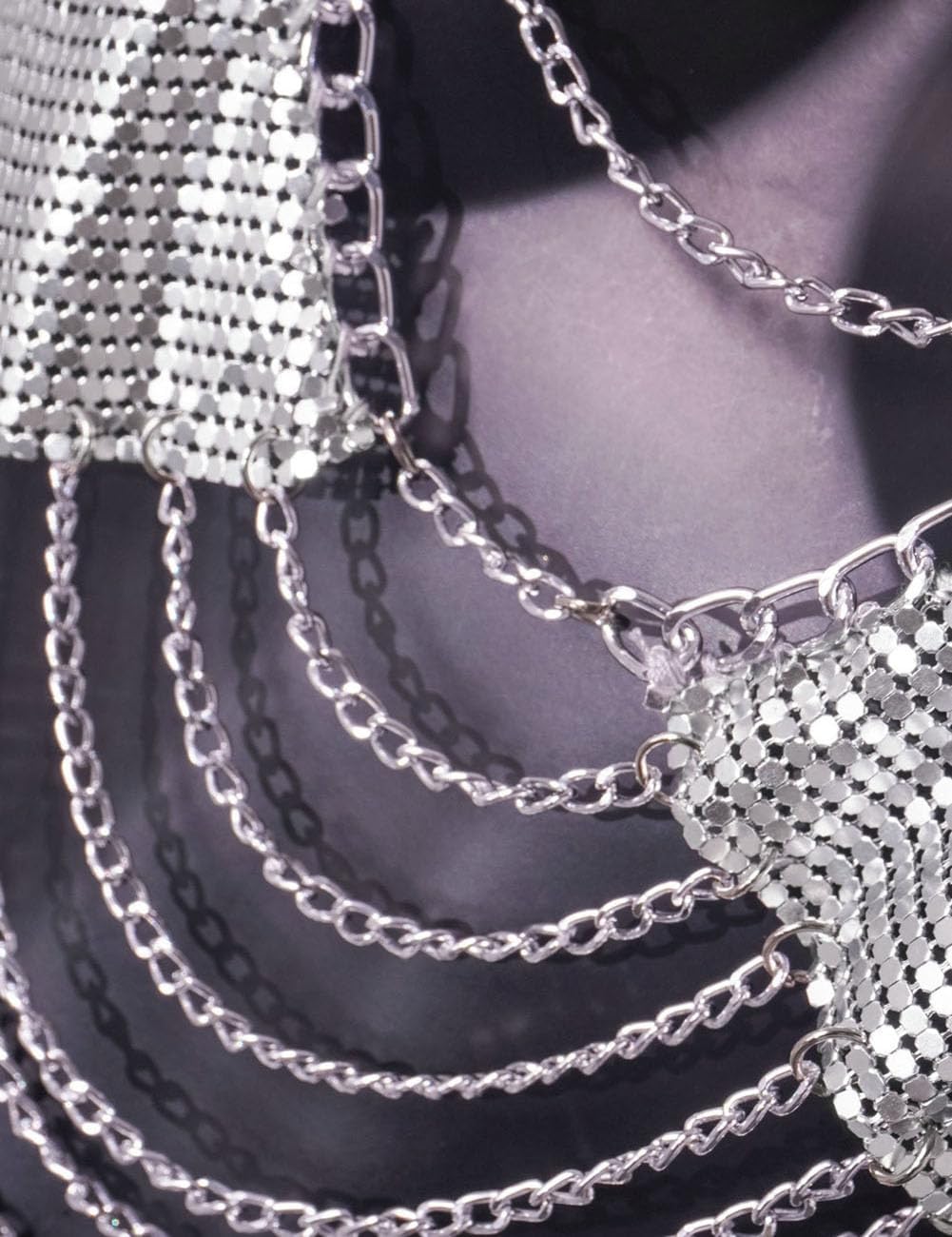 Sequin Tassel Silver Body Chain Halter Crop Tank Top Shirt Rhinestone Cami Crystal Bra Sleeveless Sparkly Backless Vest Camisole Jewelry for Women