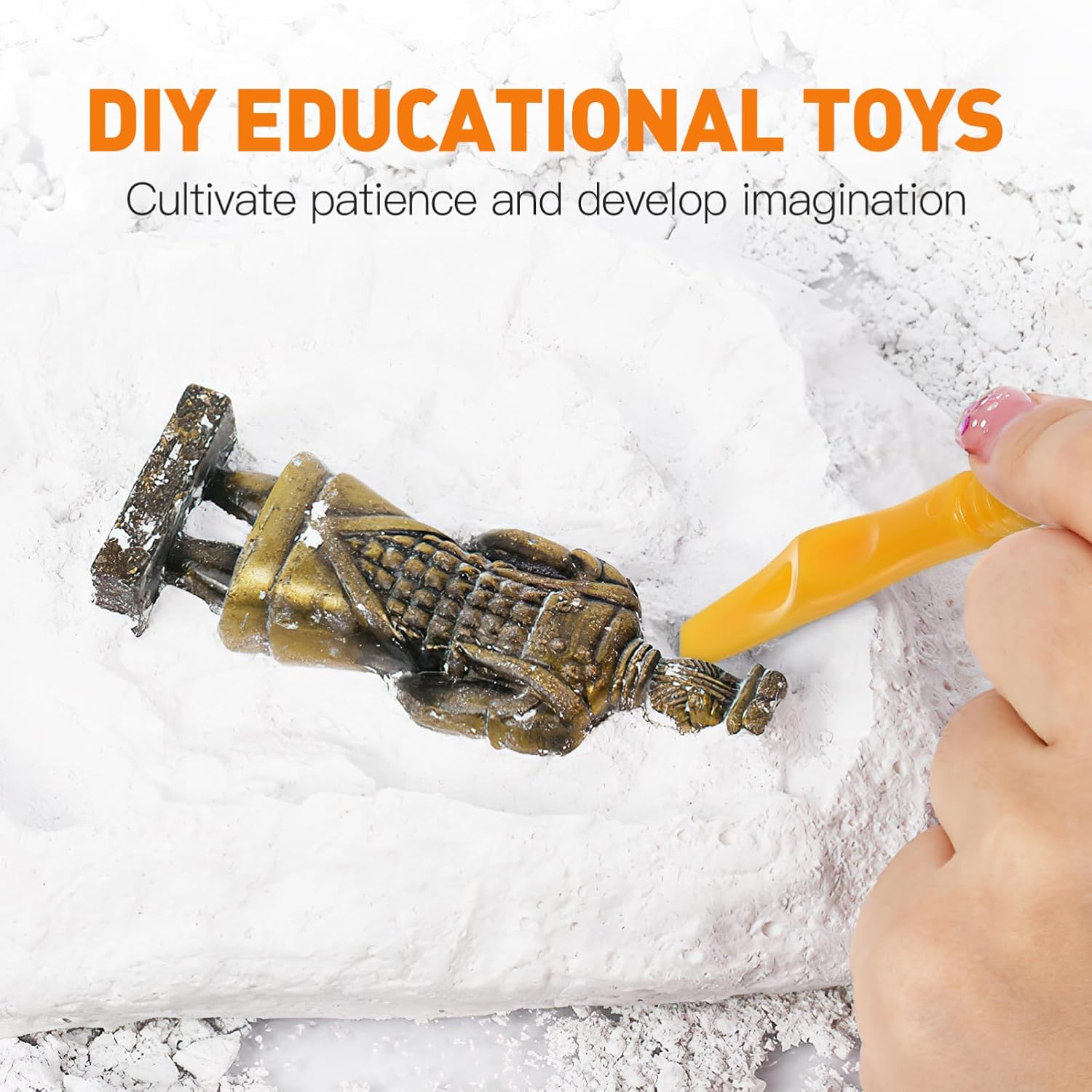 NUOBESTY Kids Excavation Tool Kit 6-Piece Set with Plastic Hammer Chisel Brush Scraper for Stem Learning and Outdoor Exploration Play