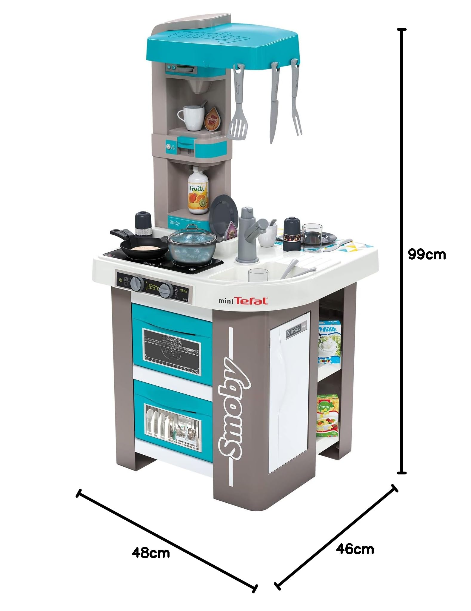 Smoby - Tefal Studio Bubble Küche – Spielküche für Kinder mit vielen Funktionen, Töpfen, Pfannen, Küchenbesteck, Herd, Ofen, für Kinder ab 3 Jahren