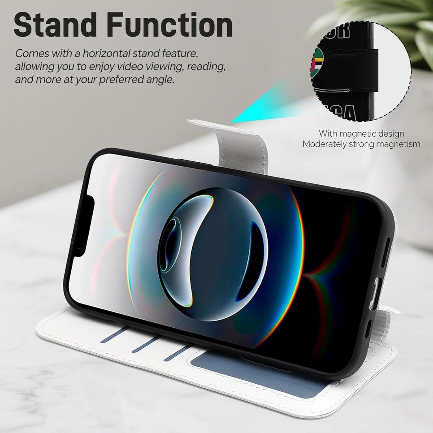 Love to Dominica Dominician Flag Compatible with iPhone 16/16 Plus/16 Pro/16 Pro Max/16 E Case Phone Wallet Card Holder Flip Cover with Wrist Strap