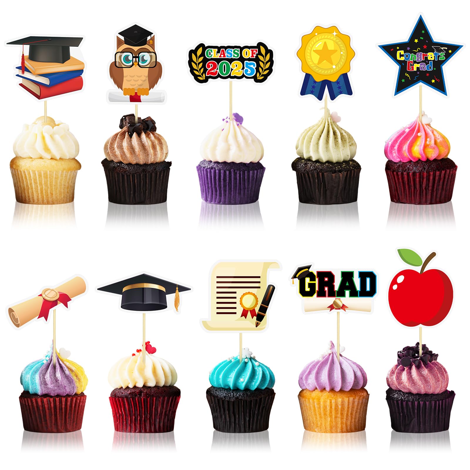 FoldTier 100 Pcs Kindergarten Graduation Cupcake Toppers Preschool Cake Topper Preschool Graduation Party Favors Grad 2025 Theme Graduation Decorations Supplies for Boys Girls(Classic)