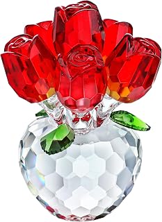 H&D HYALINE & DORA 3.3IN Crystal Red Rose Figurine Ornament,Rose Flower Gifts for Wife Mom Girlfriend,Crystal Bouquet Figurine,Glass Flowers with Stand