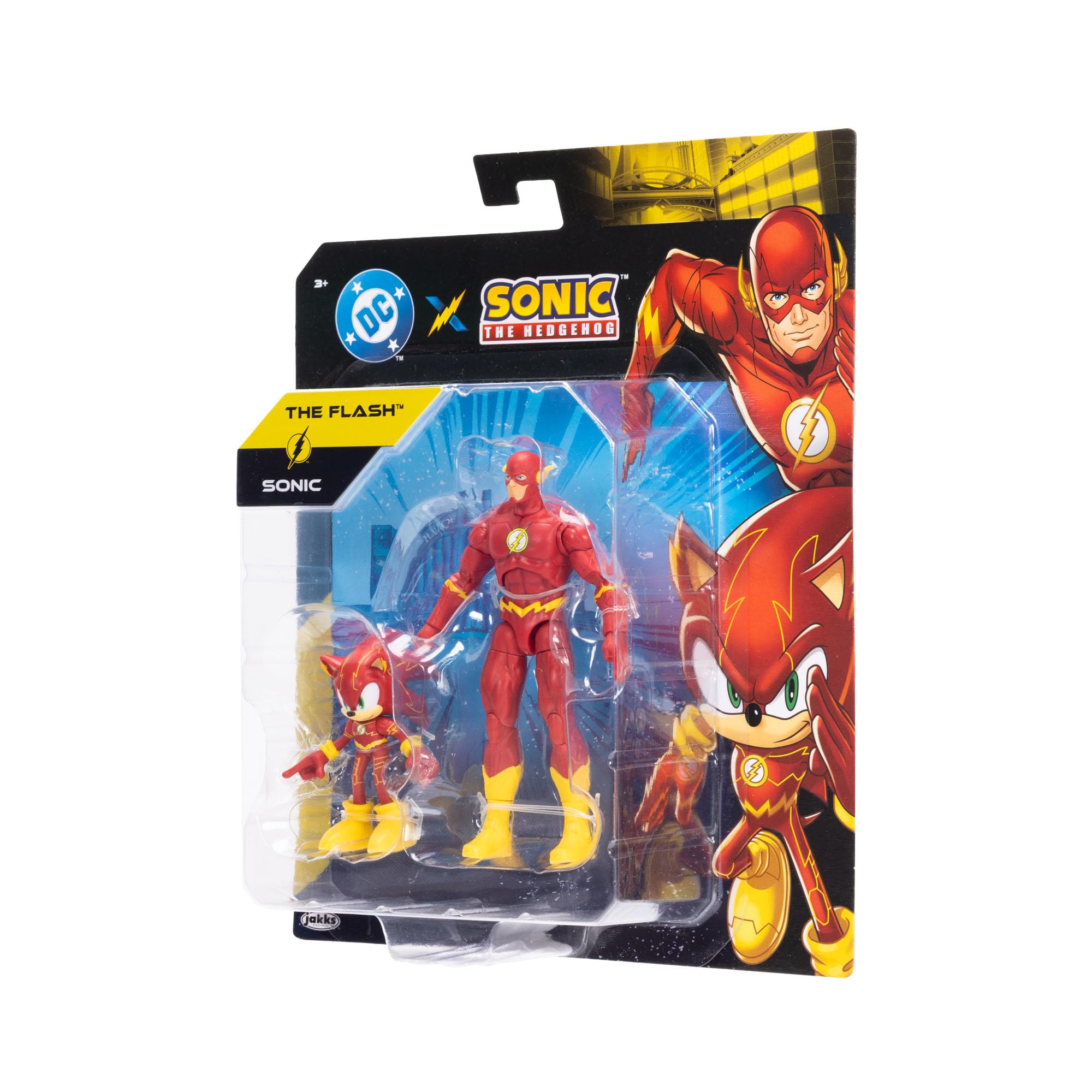 Zestaw figurek akcji DC x Sonic the Hedgehog i Flash, oficjalna licencja Jakks Pacific, zawiera klasyczne figurki akcji o wymiarach 2,5" i 5", przedmioty kolekcjonerskie Sonic x DC