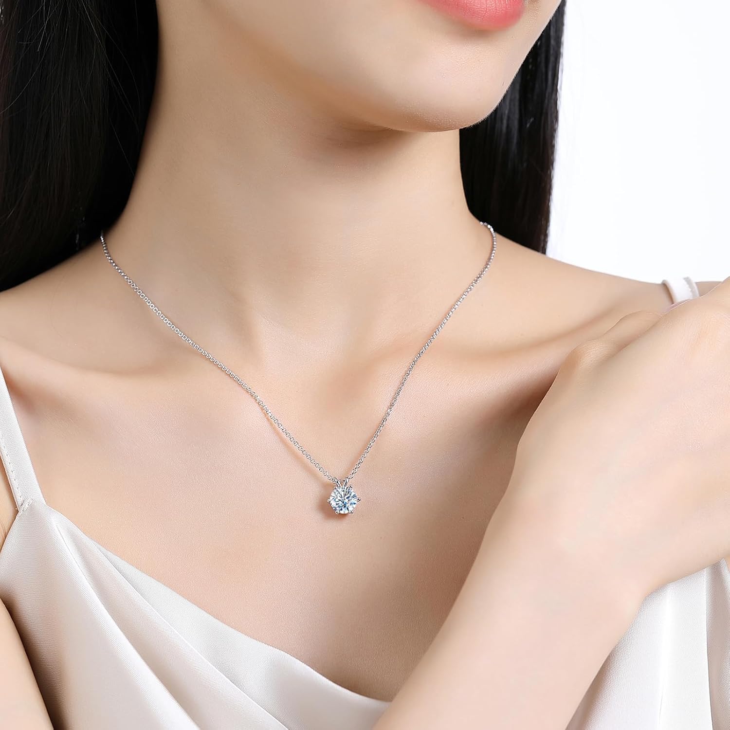 925 Sterling Silver Moissanite Necklace for Women, 1-2Ct Lab Grown Solitaire Moissanite Diamond Pendant 18K White/Yellow Gold Plated Jewelry Gifts for Her - Image 3