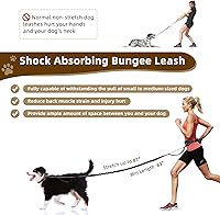 Vista 2 de Correa para perro manos libres con bolsa con cremallera, correa elástica reflectante retráctil de doble asa para perros pequeños y medianos, correr