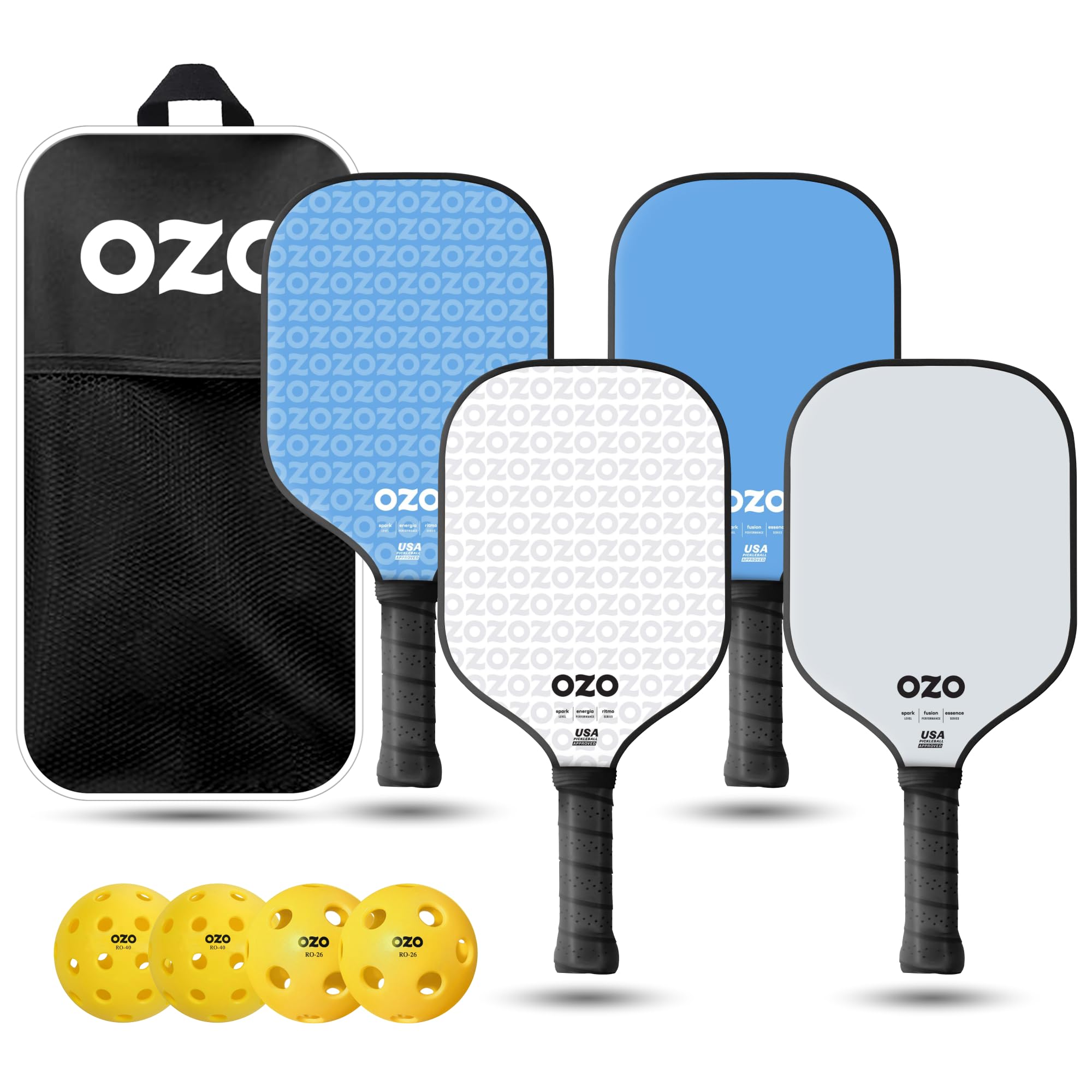 OZO Pickleball - Set of 4 Paddles + 4 Balls - 2xSpark Fusion Essence + 2xSpark Energia Ritmo + Indoor & Outdoor Balls + Carrying Bag-image-46