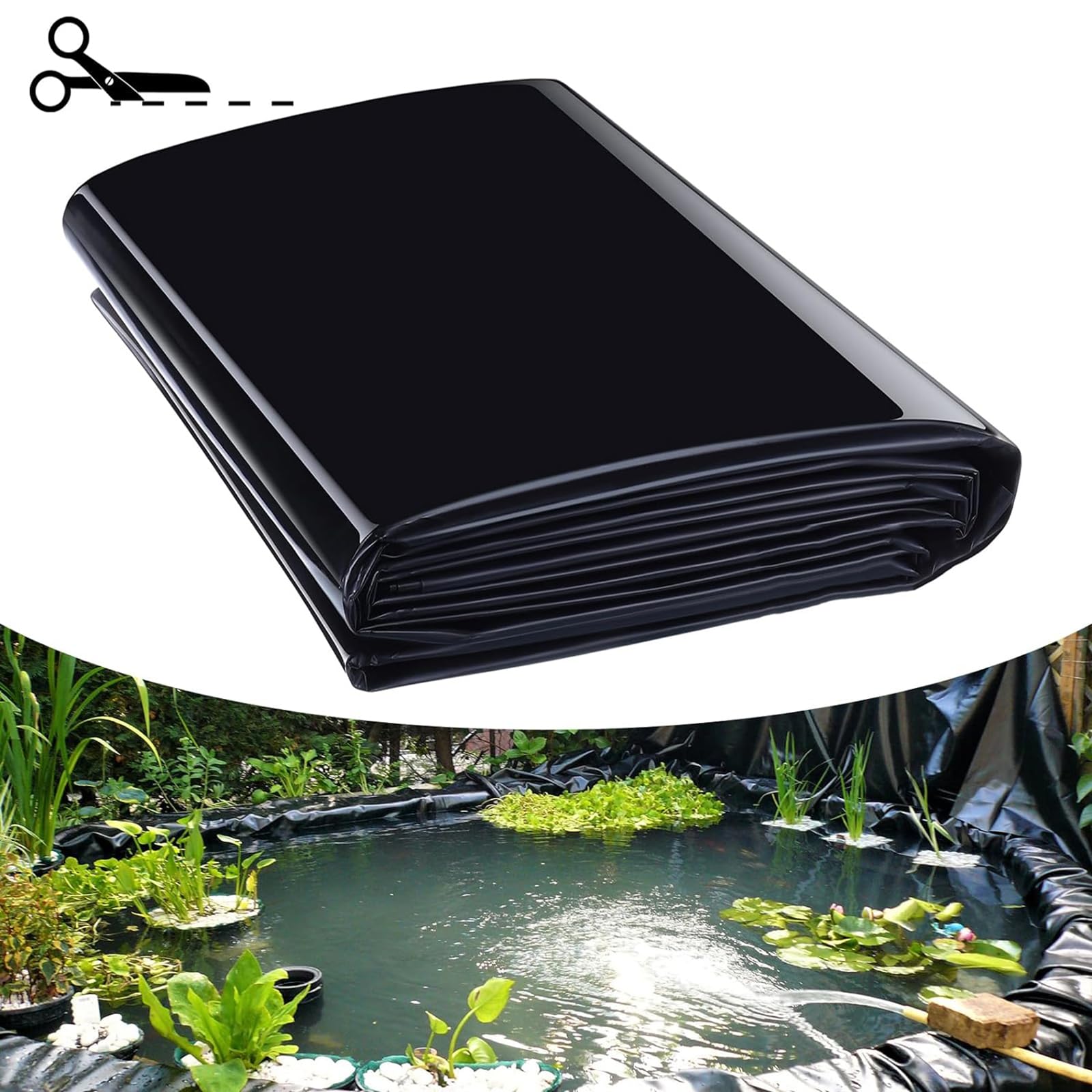 Revestimiento de Estanque de HDPE, Revestimiento de Caucho Negro para Estanque, 2x5m, 6x5m, 8x7m, 10x9m, para paisajismo, Cascadas y estanques pequeños