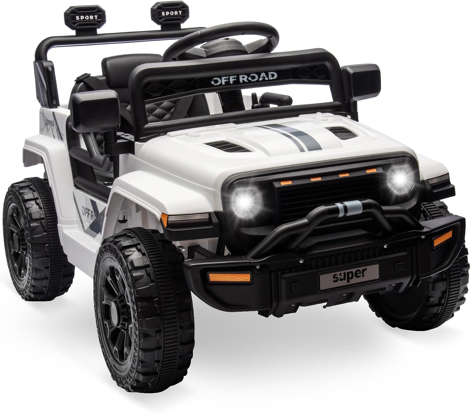 Ride On Truck for Kids, 12V Battery Powered Toy Car with Remote Control, Spring Suspension, LED Headlight and Music, Dual 25W Toddler Electric Vehicles for Girls Boys 3-5, White