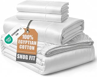 Lane Linen 100% Egyptian Cotton Queen Sheets - Cooling Breathable Sateen 4-Piece Set, 16" Deep Pockets, Ultra Soft Durable Hotel Luxury White