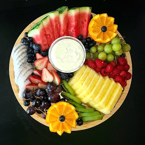 Miniatura 5 de Paquete de 5 platos redondos de bambú de 8 pulgadas de 7.9 in, platos redondos de madera pulida fina bandeja de bambú para sostener frutas, pan,