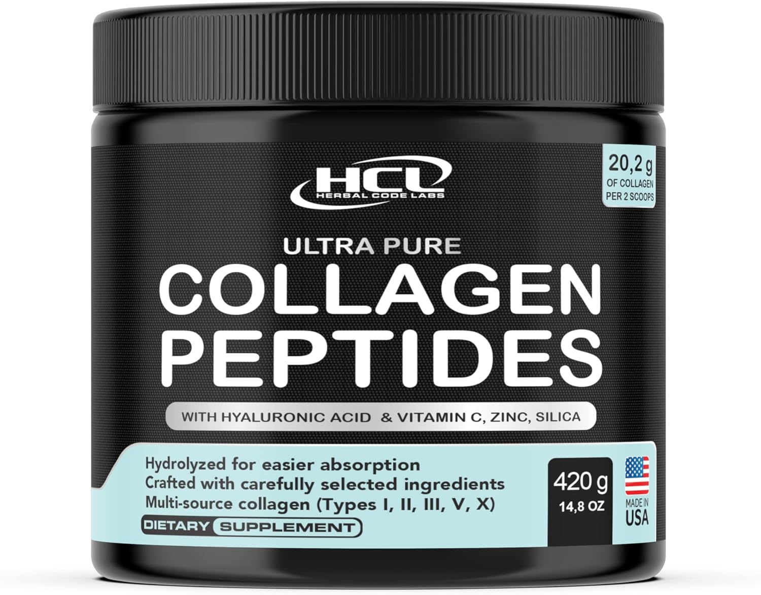 Collagen Peptides Powder with Vitamin C & Hyaluronic Acid - from Organic Cleanest Sources & Super High Absorption - Hydrolyzed Multi Type I, II, III, V, X - Skin Hair Supplement Made in USA