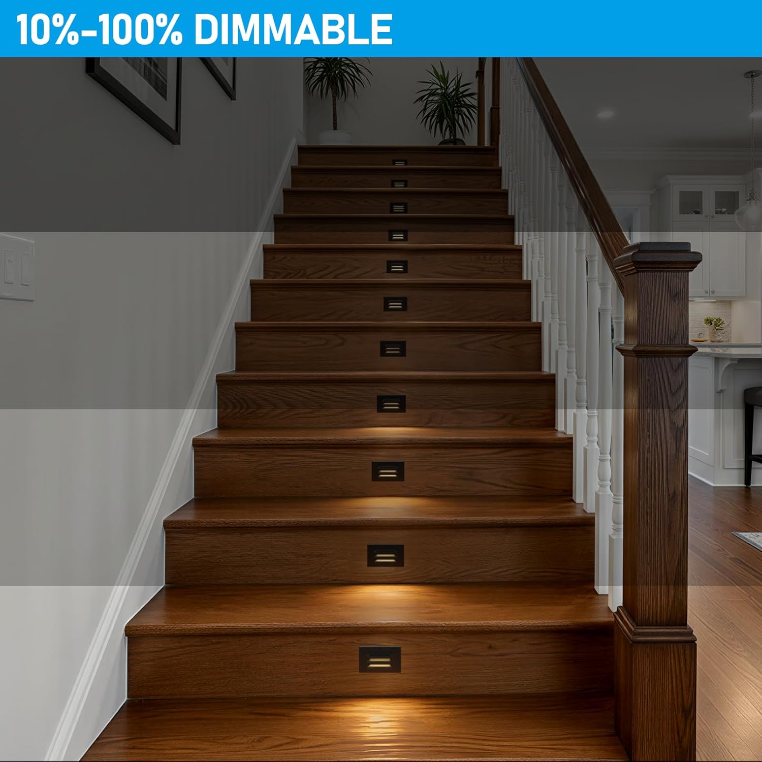 LEONLITE 5CCT 120V LED Step Lights, 3.5W Dimmable Horizontal Louvered Stair Lights Indoor Outdoor, Wet Location, CRI90, ETL, 2700K/3000K/3500K/4000K/5000K, Aluminum, Black, Pack of 3