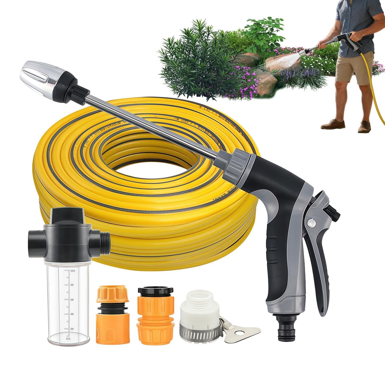 Pulitore ad alta pressione ad acqua Getto regolabile con bottiglia di schiuma - Gancio per lavaggio auto portatile portatile - Per esterni, giardino, terrazza, sentiero, ponte, lavaggio e pulizia del