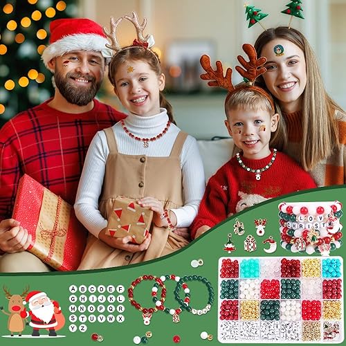 Miniatura 4 de Enjoymade Kit de joyería de cuentas de regalo de Navidad, cuentas de cristal de imitación de piedras preciosas, forma redonda, kit completo de