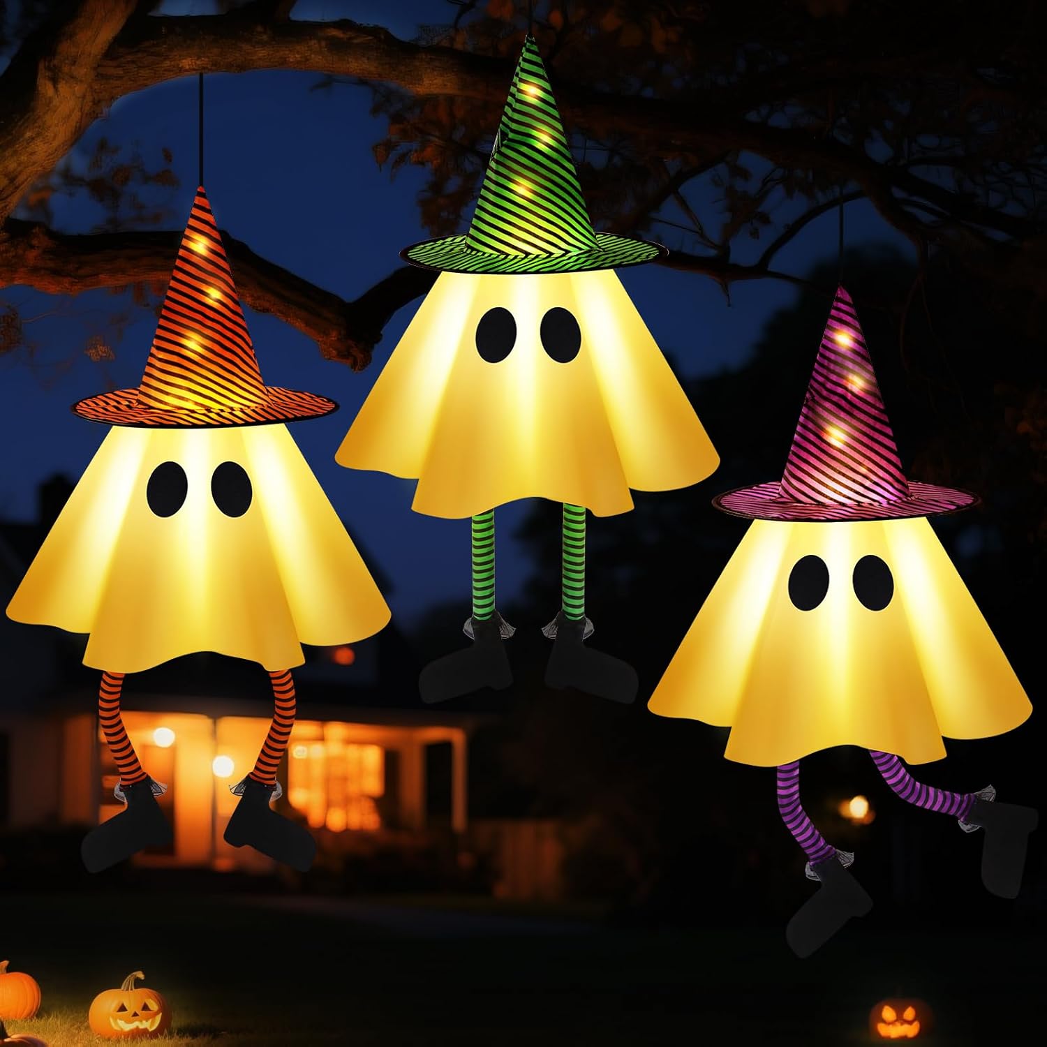3 PCS Halloween Hanging Ghosts – Halloween Decorations Outdoor Hanging Ghosts with Witch Hats, Glowing Ghost Witch Hats Lights, Halloweens Ghosts Decor for Yard Door Patio Garden Tree Outside 3 PCS Halloween Hanging Ghosts – Halloween Decorations Outdoor Hanging Ghosts with Witch Hats, Glowing Ghost Witch Hats Lights, Halloweens Ghosts Decor for Yard Door Patio Garden Tree Outside