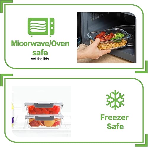 Miniatura 4 de HOMBERKING 24 recipientes de vidrio borosilicato para almacenamiento de alimentos con tapas, recipientes de vidrio para preparación de comidas con