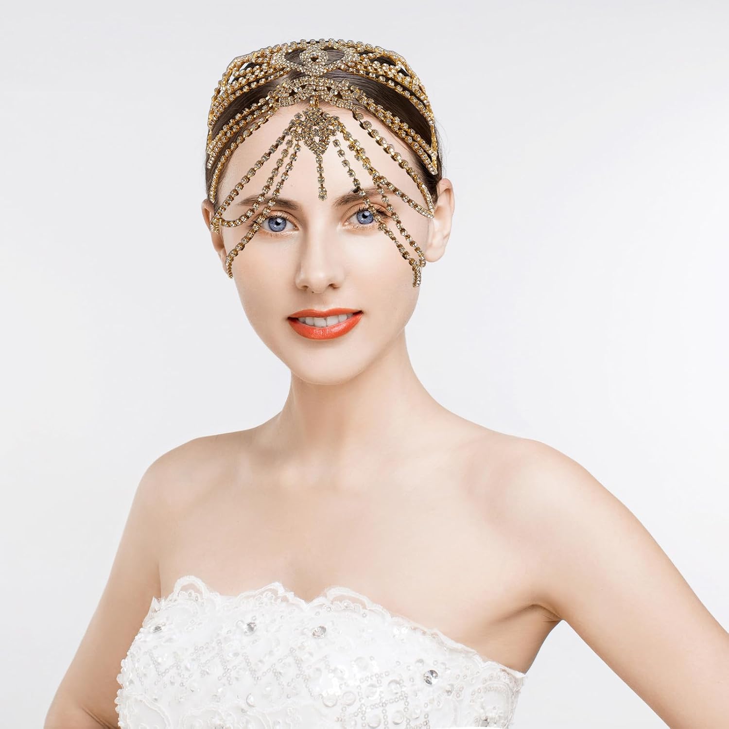 Rhinestone Head Chain for Brides and Pageants, Adjustable Hair Jewelry